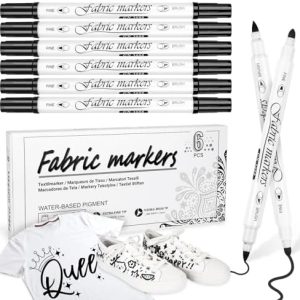 Black Fabric Markers Permanent for Clothes: Dual-Tip Fabric Marker 6 Pack, Waterproof, Non-Toxic Fabric Pen, Used to Make Gifts for Friends, Suitable for T-Shirts, Shoes, Canvas Bags, Hat, Textiles
