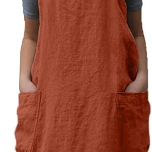 VLZUFE Cotton Linen Apron for women Cross Back Apron Pinafore Dress for Baking Cooking Gardening Work